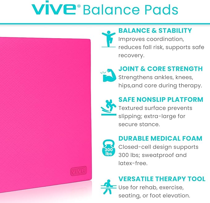 Vive Balance Pad - Foam Large Yoga Mat Trainer for Physical Therapy, Stability Workout, Knee and Ankle Exercise, Strength Training, Rehab - Chair Cushion for Adults, Kids, and Travel