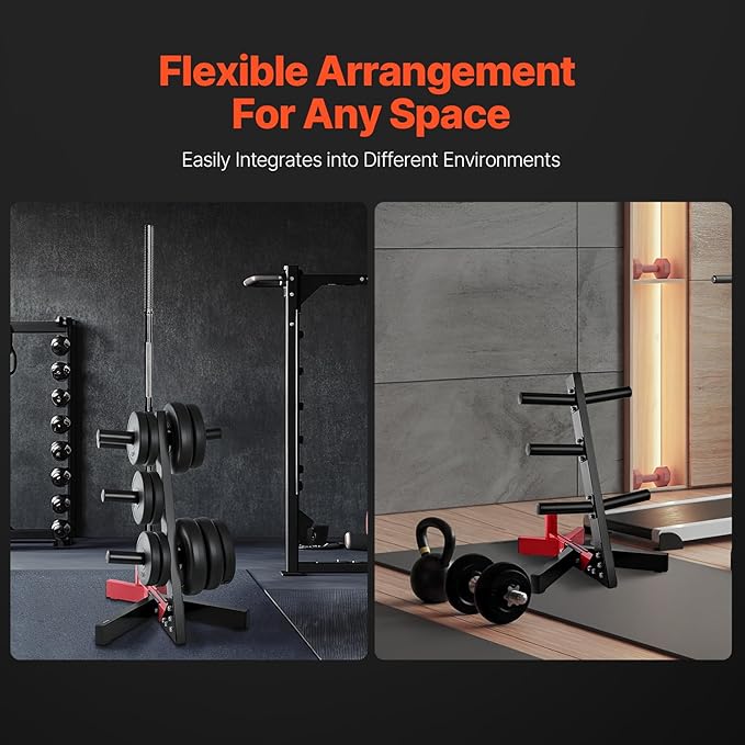 Happybuy Weight Plate Rack, L Frame Weight Plate Tree for 2 In Weight Plates, Standard Weight Plate Tree, 500 lbs Load Capacity Weight Storage Holder, Home Gym Barbell Rack Storage Stand, Black & Red