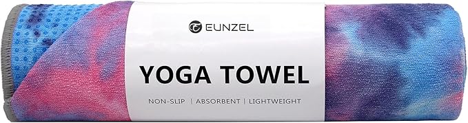 Eunzel Yoga Towel,Hot Yoga Mat Towel with Grip Dots Sweat Absorbent Non-Slip for Hot Yoga, Pilates and Workout 24" x72", Purple & Blue