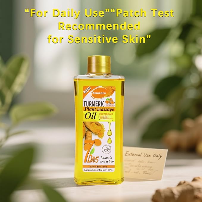 Turmeric Plant Massage Oil 6.76 oz - Organic Natural Relief for Muscle, Collagen & Vitamin E Enriched, Relaxing Massage Blend