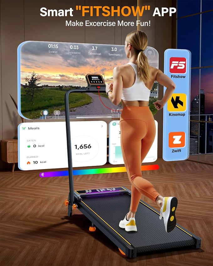 Treadmill Walking Pad with 15% Incline/Handle Bar/2 LED Display, 3.5HP Portable Treadmills for Home Small, Foldable Walking Pad Treadmill 350+lb Capacity, Smart App, 4 Adjustable Incline, RGB Light