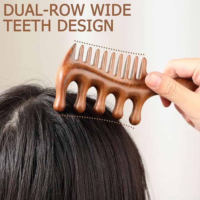 Wide Tooth Wooden Comb – Natural Sandalwood Scalp Massager for Men Women Elderly,Hair Care & Relaxation Tool