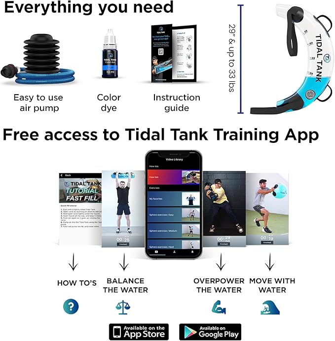 Tidal Tank Tube - The Original Aqua Bag - Water Weight Bag up to 79 lbs - Adjustable Workout Sand Bags Weights Alternative - Portable Sandbag Fitness Equipment Set, Home Exercise Gym - Including App