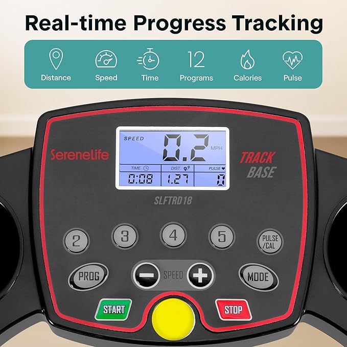 SereneLife Treadmills for Home with 13% Manual Incline Treadmill, 3.5HP - Compact Digital Portable Foldable Treadmill with Speakers, Bluetooth, App Sync, Heart Rate Monitor, for Walking, Running, Gym