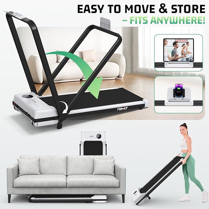 FUNMILY Upgrade Walking Pad Folding Treadmill with 12%/15% & Handle Bar, 3.5HP Foldable Under Desk Compact Treadmills for Home/Office/Gym, 400+lb Capacity, Shock Absorption