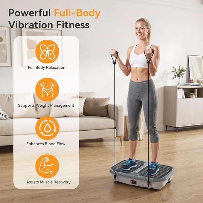 NEWBULIG Vibration Plate, Whole Body Workout Vibrating Platform with LED Touch Screen & Pull Ropes for Weight Loss & Muscle Toning, Home Gym Fitness Equipment with Remote Control for Women Men, Black