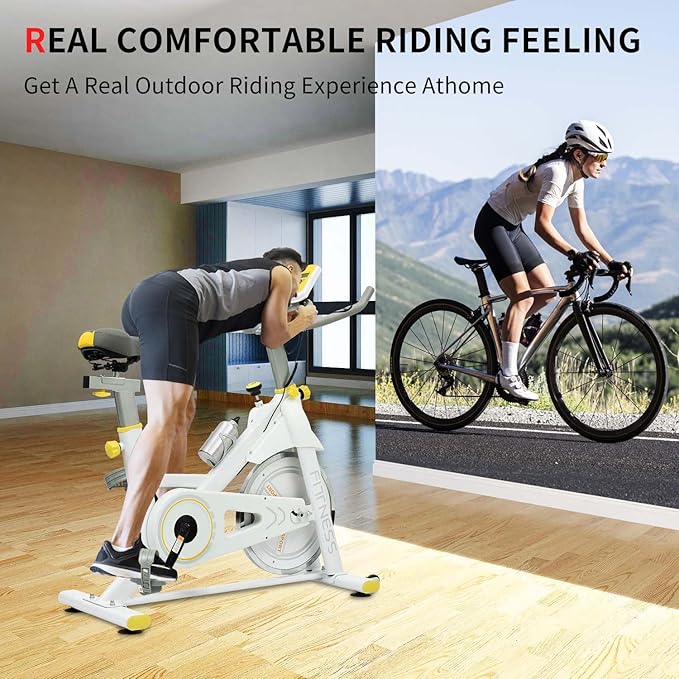 Indoor Cycling Bike Stationary Exercise Bike with LCD Monitor, iPad Holder & Comfort Seat, Adjustable Resistance, Silent Belt Drive for Home Gym Cardio Workout