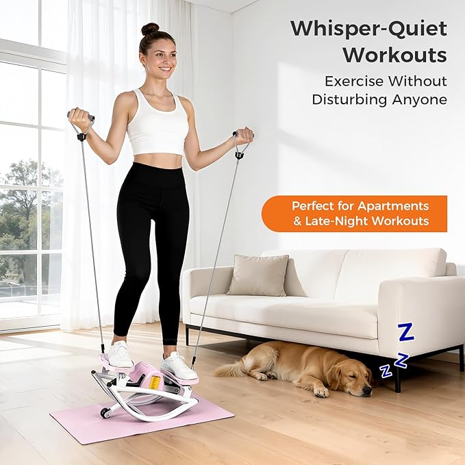 Rock Stepper Side to Side Low Impact Stair Stepper,Quiet Steppers for Exercise at Home with Resistance Bands & Non-Slip Mat – Exercise Step Balance Board Workout Equipment for Apartment & Living Room