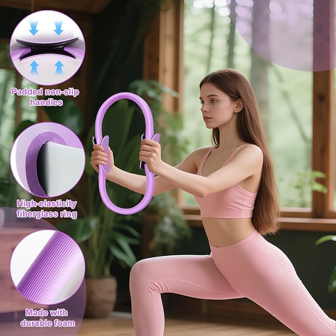 Pilates Ring Set with Resistance Bands– Anti-Slip Magic Circle Pilates Ring for Home Workouts, Full-Body Toning, Strength Training for Women 14PCS