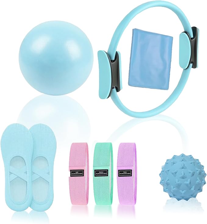 Pilates Essentials Kit for Women, Pilates Equipment, for Home Workouts with Ring and Ball Set, 3pcs Booty Bands, Yoga Bands for Stretching, Fascia Ball, Yoga Socks