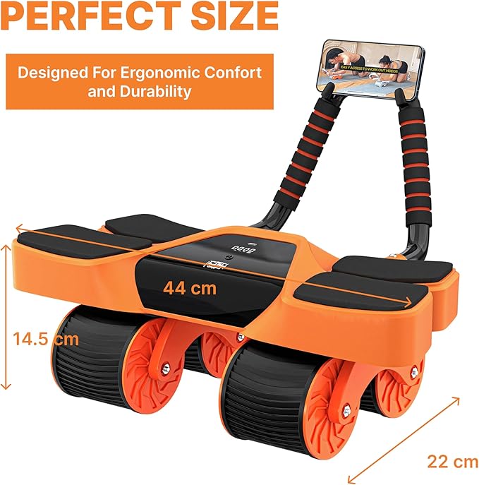 2026 New 4-Wheel Abdominal Roller with Elbow Support : Latest Upgraded High-Performance Exercise Machine With Automatic Rebound, Multi- layered Anti-Slip Design with Calorie Counting LCD Screen