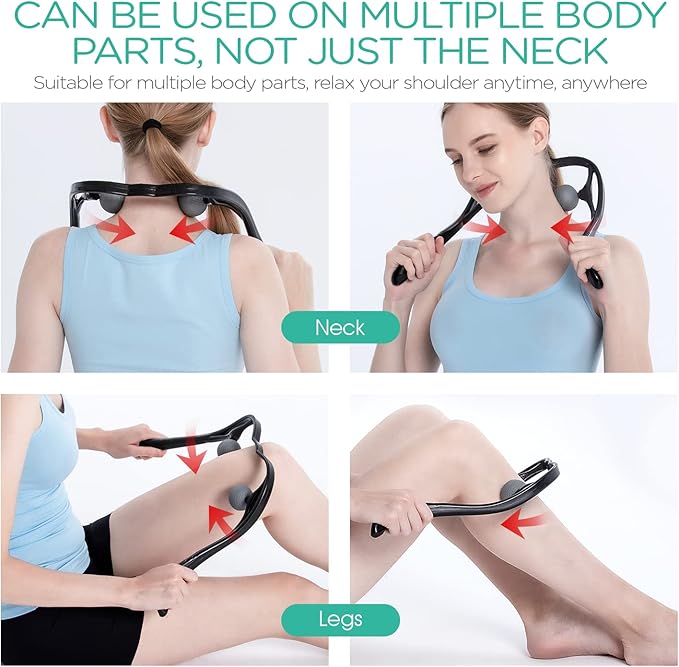 VOYOR Neck Massager Shiatsu Deep Tissue Dual Trigger Point Shoulder Massager for Pain Relief, Ergonomic Handle Design, Lightweight & Portable MS110
