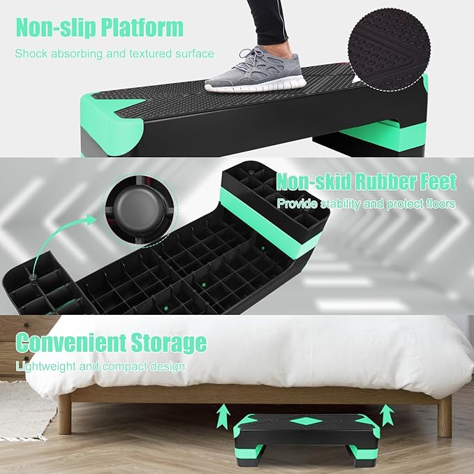 Exercise Workout Aerobic Step Platform Trainer, 27" Aerobic Stepper with 4"-6"-8" Adjustable Height Risers
