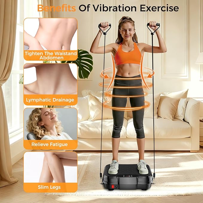 Vibration Plate Exercise Machine, Vibrating Platform for Lymphatic Drainage Weight Loss, 250 Speeds Full Body Workout Vibrated Plates Fitness Platform for Home Women Men
