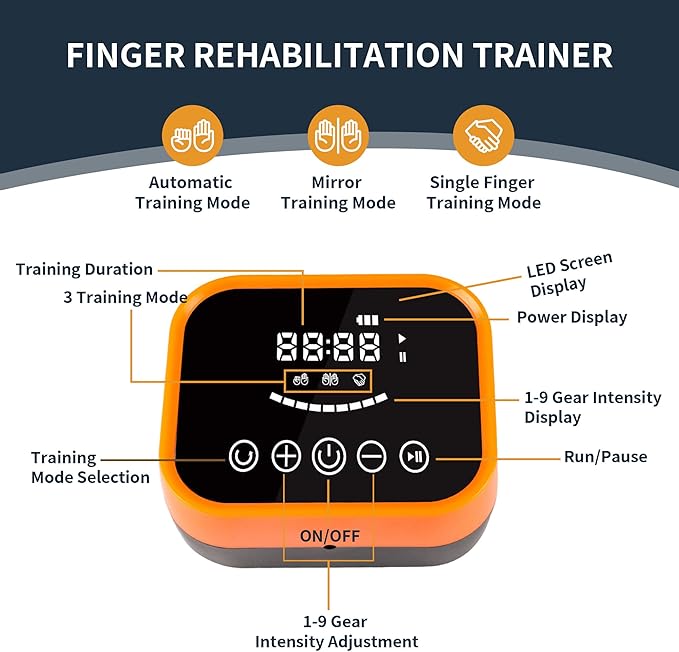 Rehabilitation Robot Gloves Equipment for Stroke Recovery, Hand Strength Exercise, and Adaptive Training Hemiplegic Finger with USB Chargeable Orange(Size Large) Left Hand