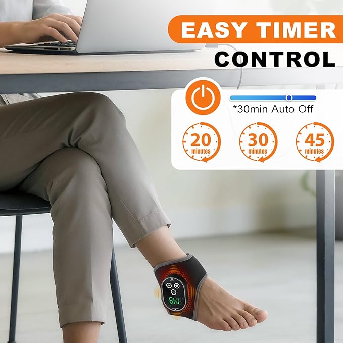Foot and Ankle Massager for Pain Relief, Cordless Ankle Heating Pad Foot Renew Massager with Heat, 4 Heat Levels & 3 Vibration Modes