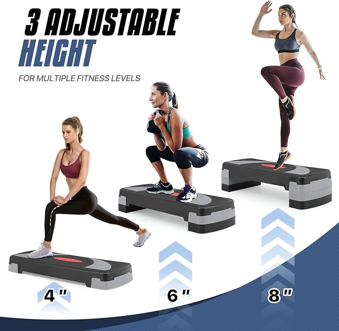 MADOG Aerobics Stepper Platform with 4/6/8 inch Height Stackable Risers