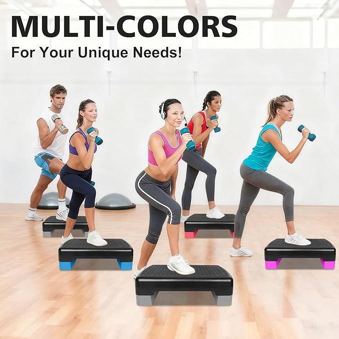 28.5'' Exercise Aerobic Step Platform, 4-6-8inAdjustable Fitness Stepper Workout with 4 Stackable Risers, Aerobics Stepper Workout Stepper for Home Gym Cardio Strength & Training (Red & Gray)
