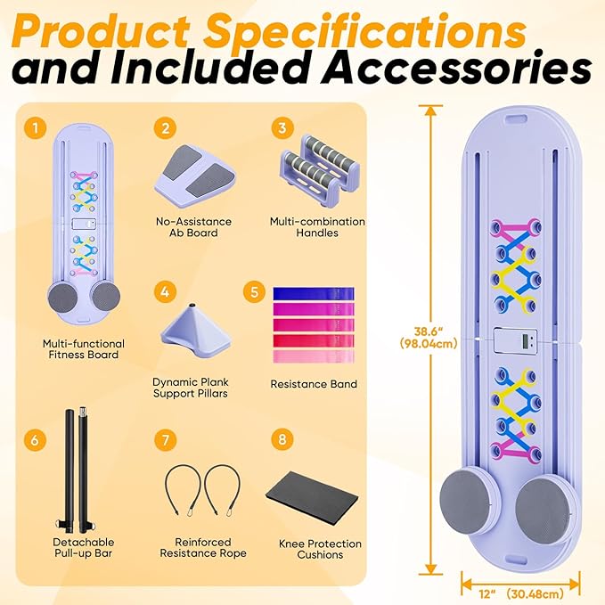 Prorobust Pilates Board, Multifuncional Portable Pilates Reformers Board Kit for Home Workout Fitness Training, Free Combination 100+ Full Body Exercise Modes