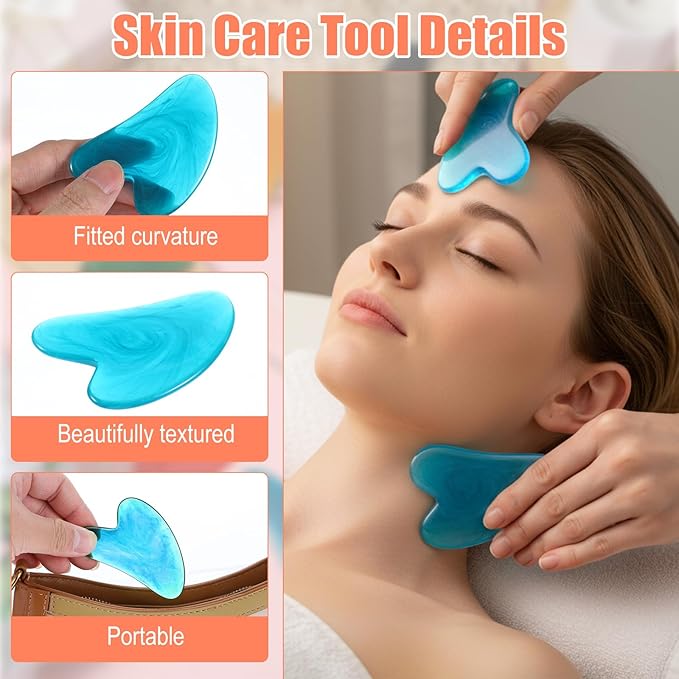 24 Pcs Gua Sha Facial Tool Resin Facial Massage Tools Heart Shaped Gua Sha Stone Guasha Board for Face Body Skin Massage Spa Acupuncture Prevent Wrinkles (12 Colors)