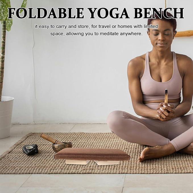 Hemoton Wooden Folding Meditation Stool Ergonomic Prayer Bench for Knee Support Compact Foldable Auxiliary Chair for Yoga and Mindfulness Practice