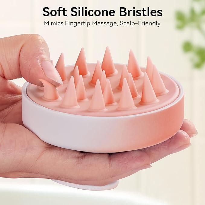 HEETA Scalp Massager Hair Growth, Soft Silicone Scalp Scrubber Shampoo Brush for Exfoliation, Dandruff Removal Head Massage Stress Relax, Wet & Dry Use for Thick Thin Curly Hair Care, Gradient Pink