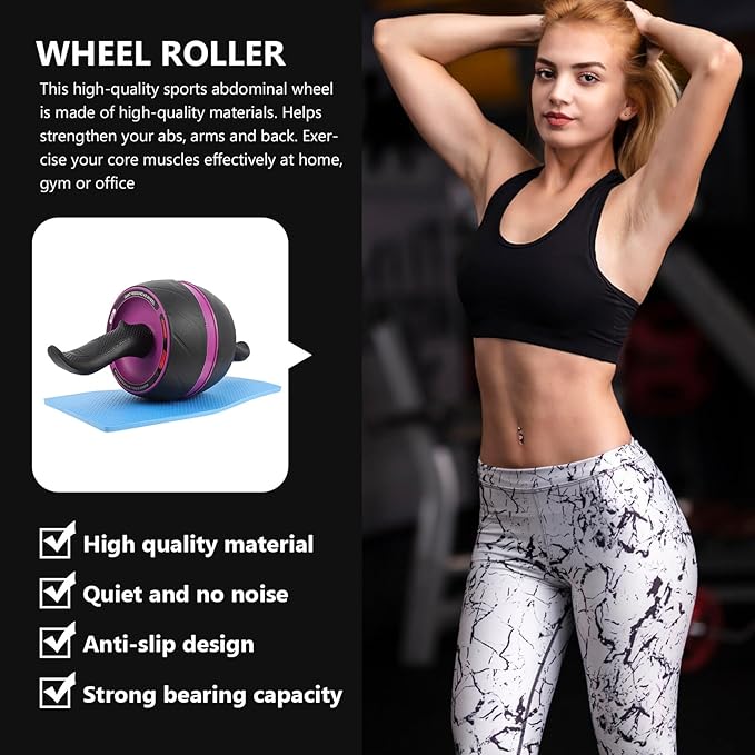 Toyvian Portable Ab Roller Wheel with Wide Non-slip Handles for Core Strengthening Abs Fitness Equipment for Men and Women Home Workout Silent and Safe Abdominal Exercise Trainer