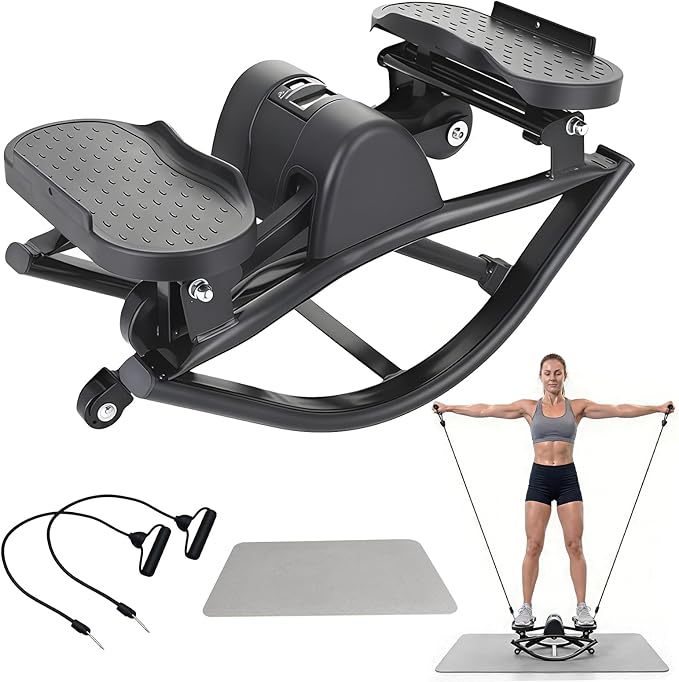 Rock Stepper Side-to-Side Lateral Rocking Fitness Stepper for Women, Rock and Roll Stepper Exercise Rocker with Digital Monitor & Resistance Bands,Step Rocker Machine for Home Workout