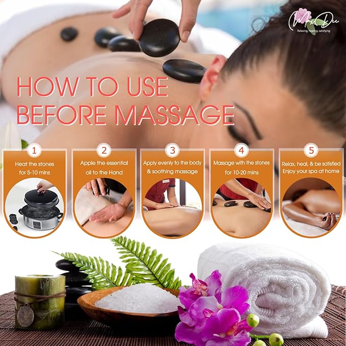 Maxdee Hot Stones Massage Set: 10 Small Hot Massage Stones for Professional or Home Spa Use, Ideal for Relaxation, Pain Relief, and Healing, 1.6"