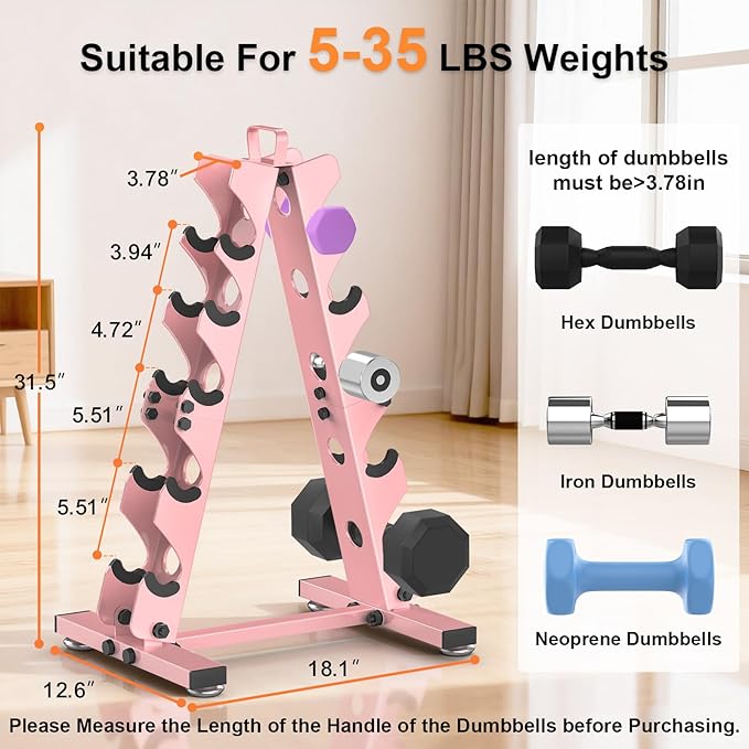 TomCare 6-Tier|5-Tier|4-Tier Dumbbell Rack Stand Only, Weight Rack for Home Gym Storage Stand for Weights Metal A-Frame Strength Training Dumbbell Holder with Handle (Dumbells not Included)