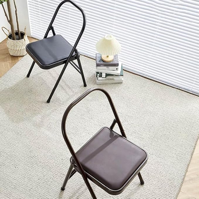 Pilates Yoga Chair,Backless Yoga Chair Prop,Yoga Chair Iyengar,Yoga Inversion Chair,Metal Folding Chair,Brown