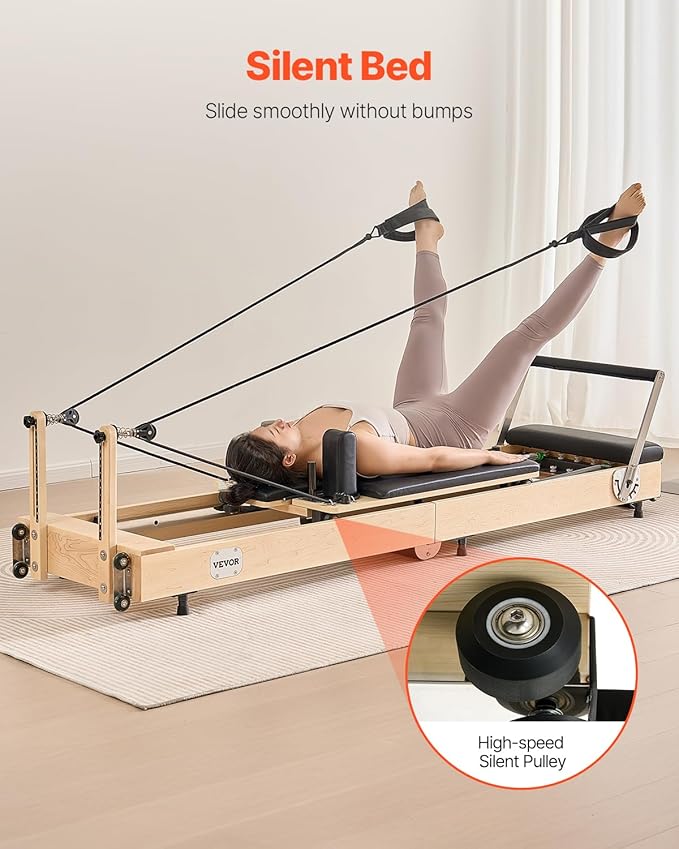 VEVOR Pilates Reformer Machine, Pilates Workout Equipment for Home Gym Studio Use, Pilates Reformer with Sitting Box and Jumpboard，fit for Beginners & Advanced Users