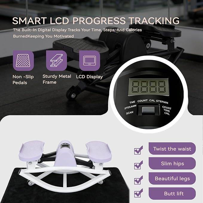 Lateral Rocking Fitness Stepper for Home Workout, Low-Impact Rock Stepper Protects Knees & Joints, Portable Compact Side-to-Side Stepper for Legs, Glutes & Abs Training