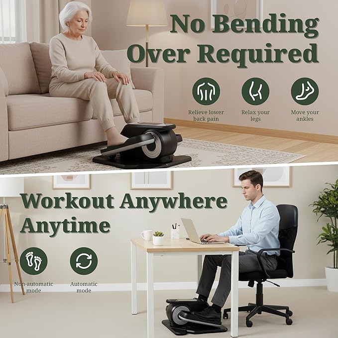 Under Desk Elliptical Machine, Portable Seated Pedal Exerciser with Remote Control, 3 Modes & 12 Adjustable Speeds, Quiet Fully Assembled Electric Leg Exerciser for Seniors Home Office