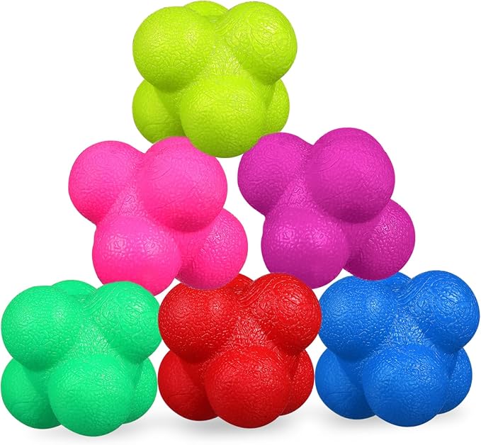 6pcs Colorful Reaction Balls Hexagonal Training Balls for Boys and Girls Adults Improve Hand-Eye Coordination Fitness Equipment