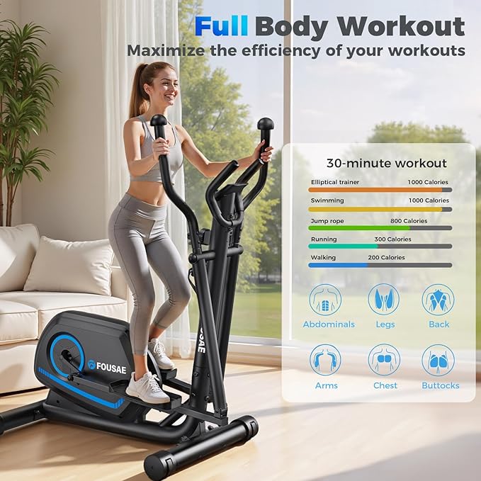 Elliptical Exercise Machine for Home, 16-Level Magnetic Resistance Elliptical Trainer with Hyper-Quiet Drive, 15.5IN AStride, LCD Monitor & App Support, 350LBS Weight Capacity