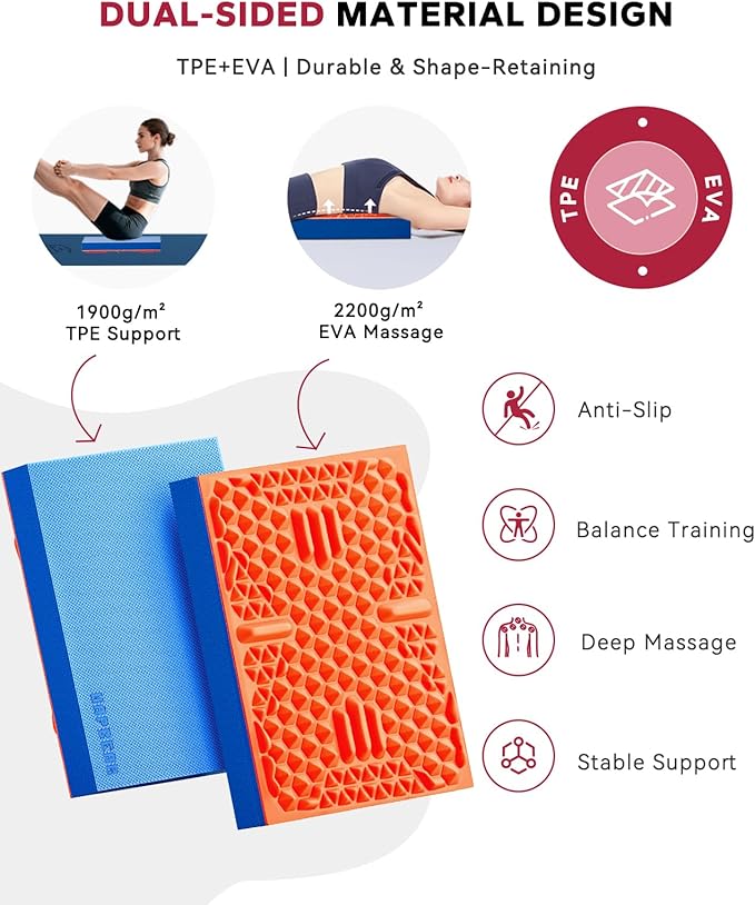 HAPBEAR Exercise Balance Pad - 15"x12" Non-Slip Textured Foam Balance Pad with 2-in-1 Stability & Massage - 2.2" Thick TPE Layer with Soft Cushioning + EVA Massage Layer for Physical Therapy, Core Training & Massage