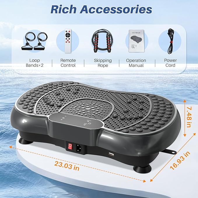 Bigzzia Vibration Plate Exercise Machine for Weight Loss – 100-Speed Platform with Remote & Resistance Bands, 450 lbs Capacity – Quiet Full Body Workout for Lymphatic Drainage at Home
