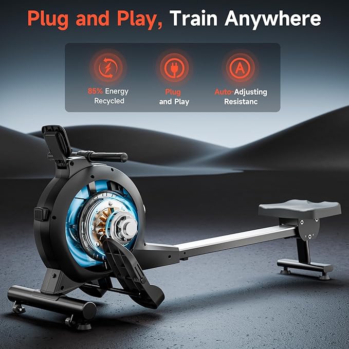 Rowing Machine,Wenoker Magnetic Rower Machine for Home,App Supported 350 LB Weight Capacity, Smooth Whisper Quiet with LCD Monitor Tablet Holder & Comfortable Seat Cushion, Compact and Saves Space