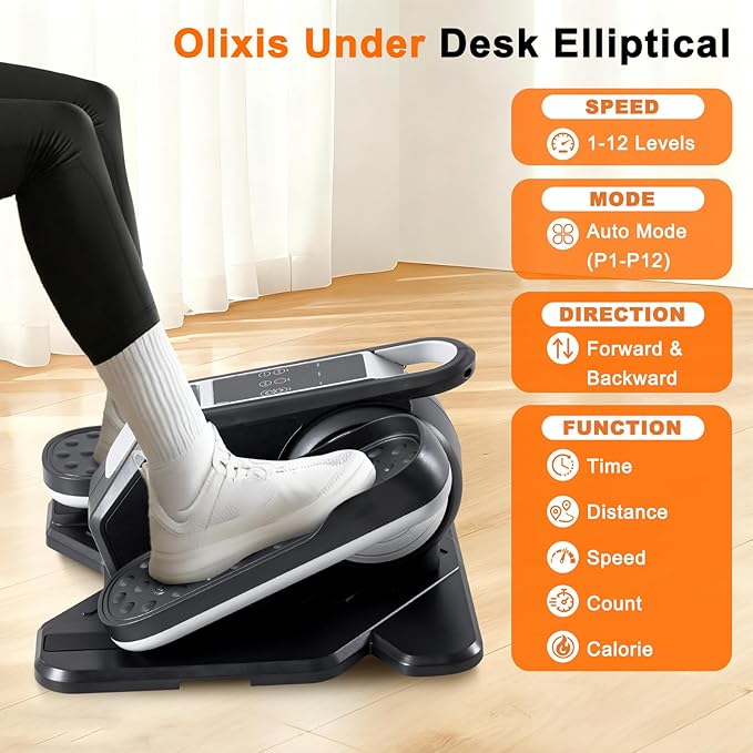 OLIXIS Under-Desk Elliptical Machine–Compact & Quiet Mini Pedal Exerciser with Adjustable Speed, LED Display, Portable Fitness Solution for Home or Office Workouts