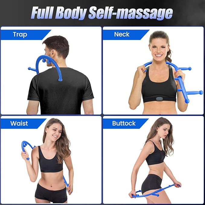 Trigger Point Massage Cane for Back, Neck & Shoulder Relief, Self Massage Tool for Deep Tissue & Muscle Knots, Ergonomic Therapy Cane to Reach Hard-to-Reach Back Spots, Lightweight Portable (Blue)