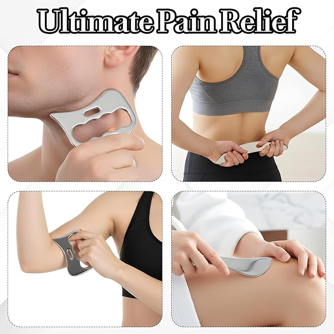 3 in 1 Guasha Massage Tool, Grade Stainless Steel Scraping Tool for Soft Tissue Upgrade Physical Therapy Stuff, Used for Back, Legs, Arms, Neck, Shoulder, Gua Sha Tools (Square+S-Shape+D-Shape)