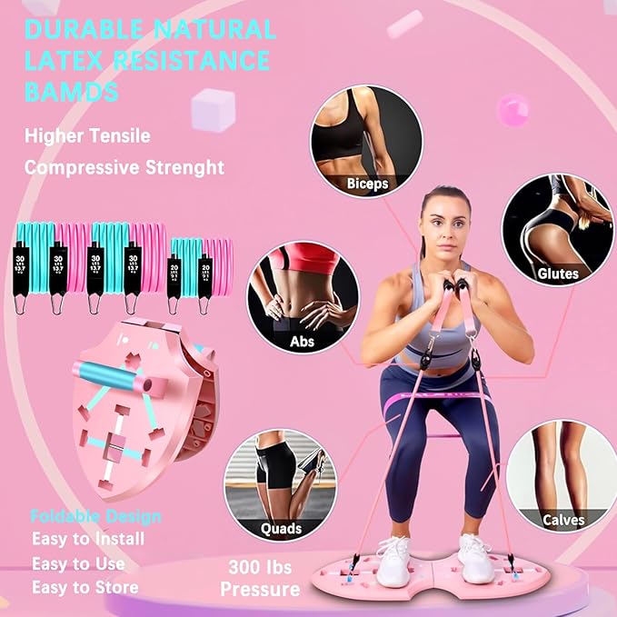LALAHIGH Home Workout Equipment for Women, Multifunction Push Up Board, Portable Home Gym System with Resistance Bands,Ab Roller Wheel, and 20 Gym Accessories, Professional Strength Training Exercise