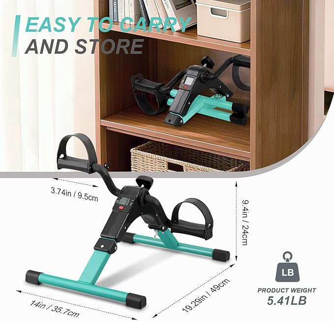 Folding Pedal Exerciser - Mini Exercise Bike Under Desk Bike Pedal Exerciser with LCD Display for Arms and Legs Workout, Portable Desk Bike Peddler Machine for Adults & Seniors