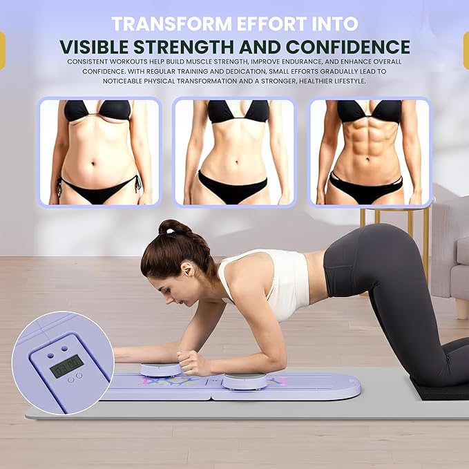 Pilates Board, 9 in 1 Multi-Purpose Foldable Pilates Reformer Set, Portable Pilates Reformer Board with Yoga Socks & Resistance Bands, Best for Women Fitness & Exercise at Home Pilates Workout Board