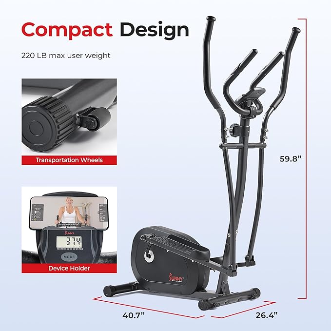 Sunny Health & Fitness Smart Upright Elliptical with Pulse Sensor Built-in, Indoor Full-Body Cross-Training & Cardio Exercise Machine for Home, Free SunnyFit App Connection