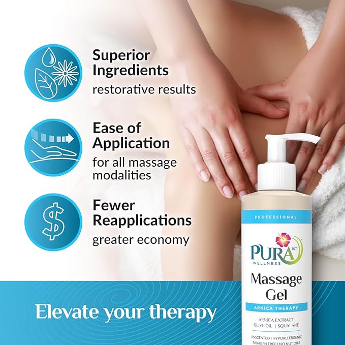 Arnica Therapy 8 Fl oz Massage Gel, Arnica Extract, Professional, Massage Therapy, Deep Tissue, Unscented, Hypoallergenic, Natural Ingredients, Skin Hydrating, Moisturizing, Muscle Relief