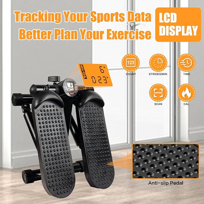 Hydraulic Fitness Stepper with LCD Monitor - Mini Stepper and Resistance Bands
