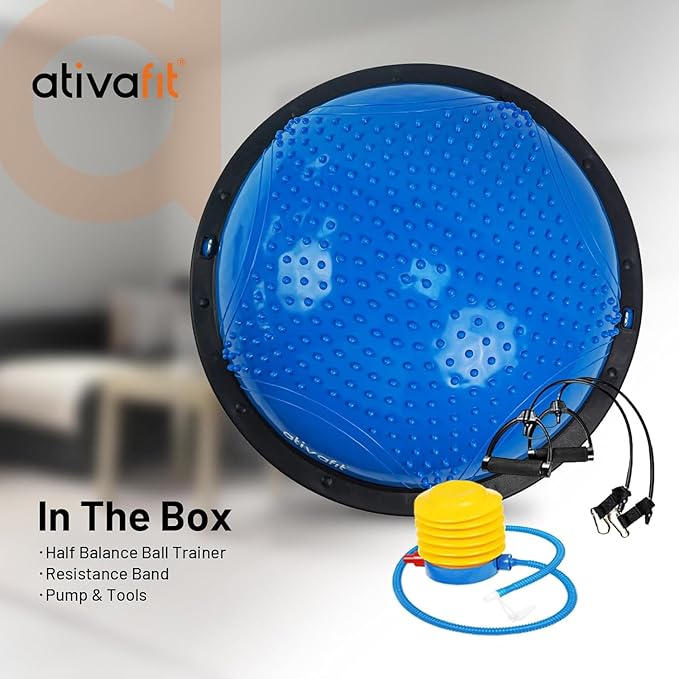 Ativafit Balance Ball Half Exercise Ball Balance Trainer Inflatable Yoga Ball for Home Gym Workouts Core Strength Fitness Half Ball with Resistance Bands, Pump, Support to 660 lbs