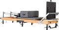 Foldable Oak Wood Pilates Reformer Machine with Reformer Box & Jump Board for Home, Studio, Gym & Yoga - 12-Level Resistance, Adjustable Shoulder Pad, Lightweight Aluminum Frame & PU Leather Carriage